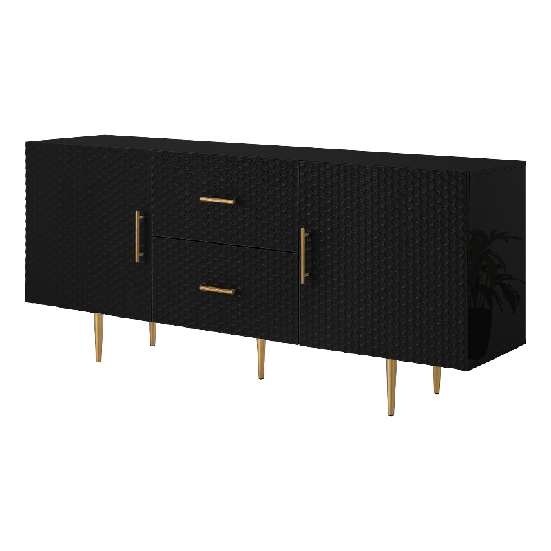 Posh Living Vail 2-Drawer Modern Wood Sideboard Buffet Cabinet in Black/Gold