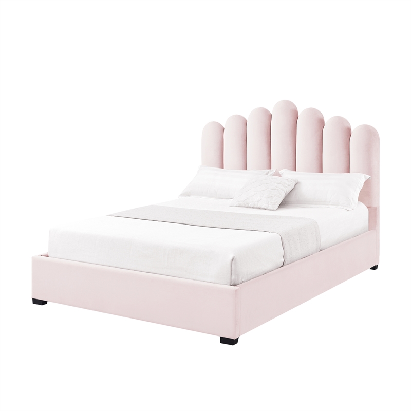 Posh Living Delani Velvet Queen Platform Bed Blush
