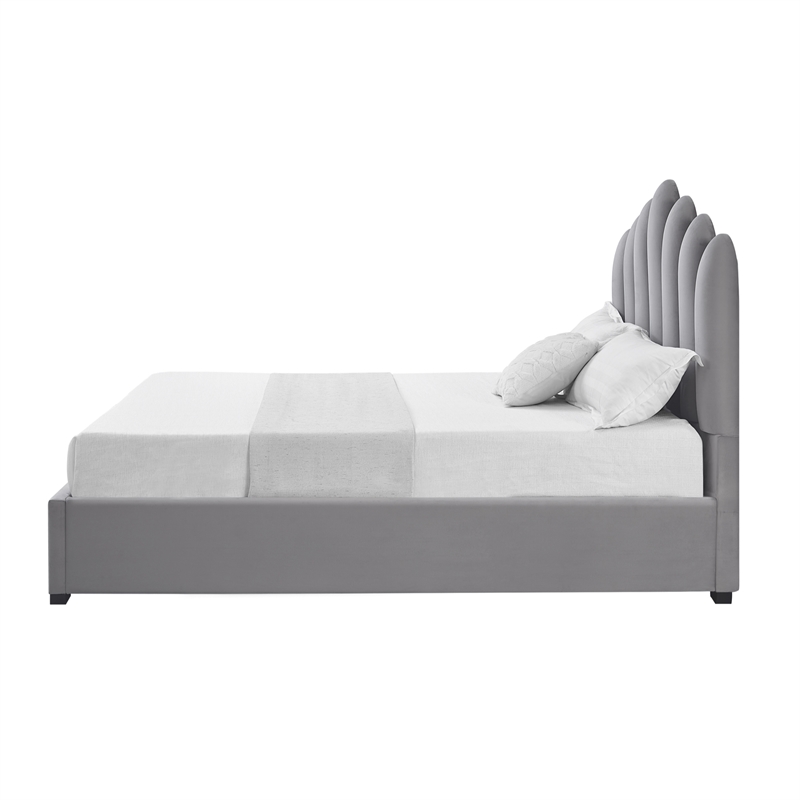 Posh Living Delani Velvet Queen Platform Bed Grey