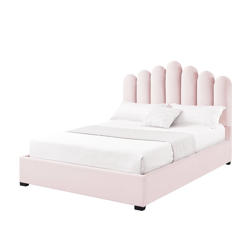 Posh Living Delani Velvet Full Platform Bed Blush