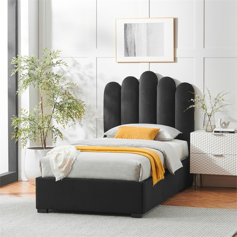 Posh Living Delani Velvet Twin XL Platform Bed Black