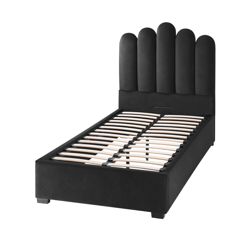 Posh Living Delani Velvet Twin XL Platform Bed Black