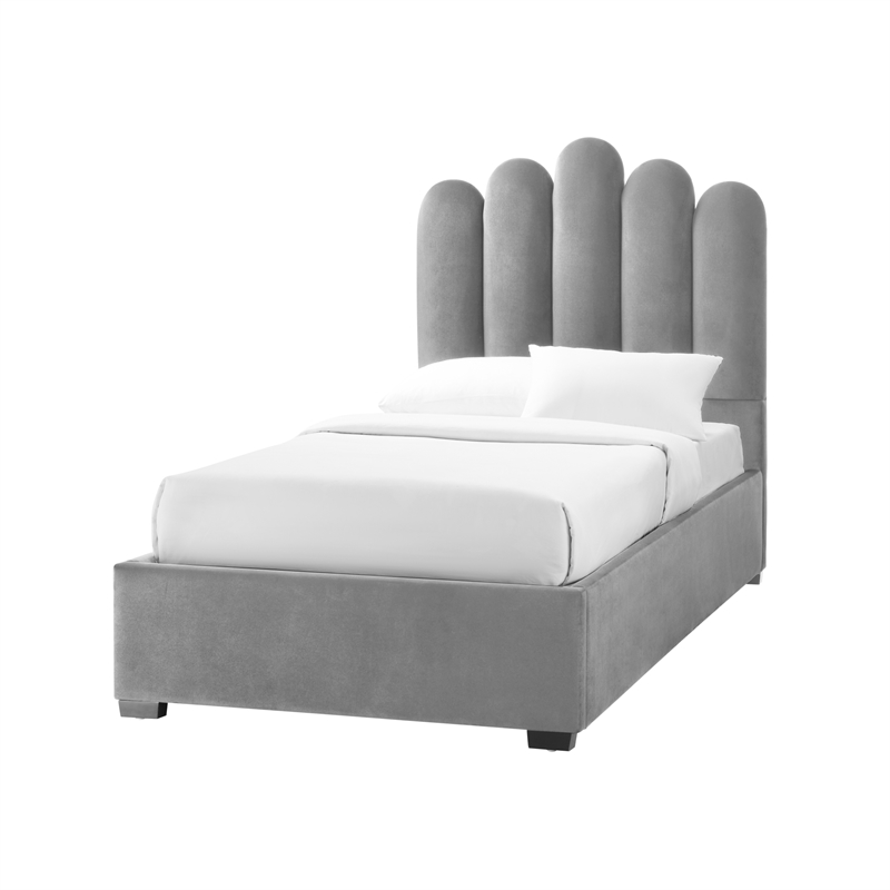 Posh Living Delani Velvet Twin XL Platform Bed Grey