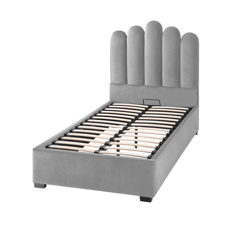 Posh Living Delani Velvet Twin XL Platform Bed Grey