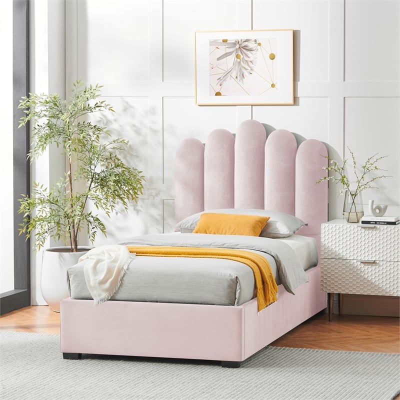 Posh Living Delani Velvet Twin XL Platform Bed Blush