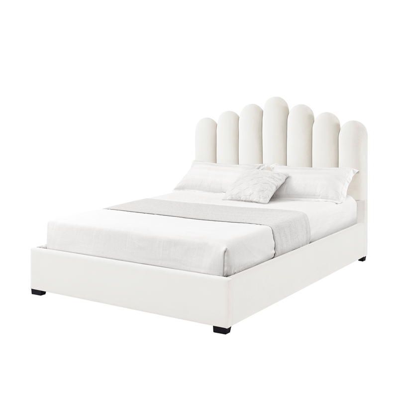 Posh Living Delani Velvet Queen Platform Bed Ivory