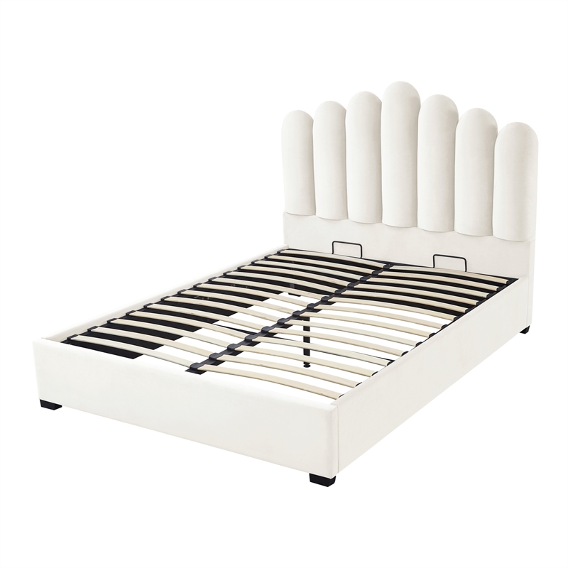 Posh Living Delani Velvet Queen Platform Bed Ivory