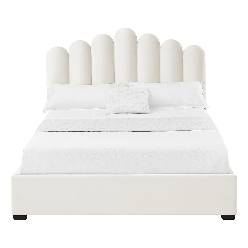 Posh Living Delani Velvet Queen Platform Bed Ivory