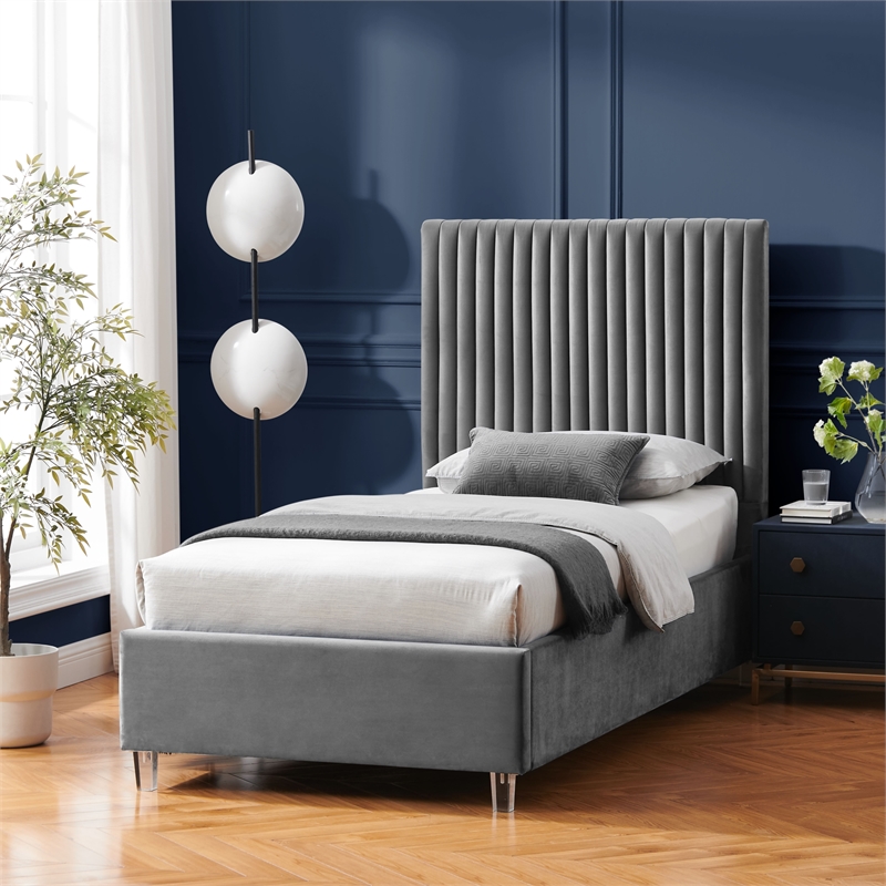 Posh Living Evette Velvet Full Platform Bed Grey