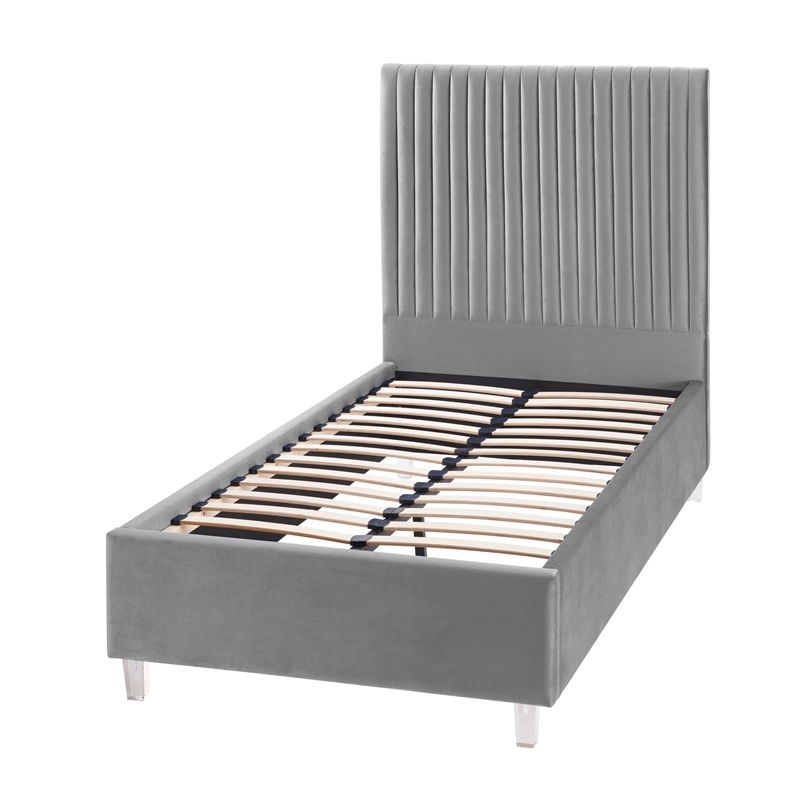 Posh Living Evette Velvet Full Platform Bed Grey