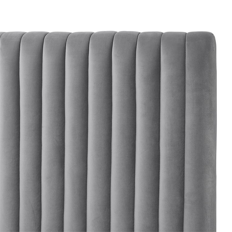 Posh Living Evette Velvet Full Platform Bed Grey
