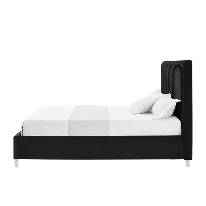 Posh Living Evette Velvet Queen Platform Bed Black