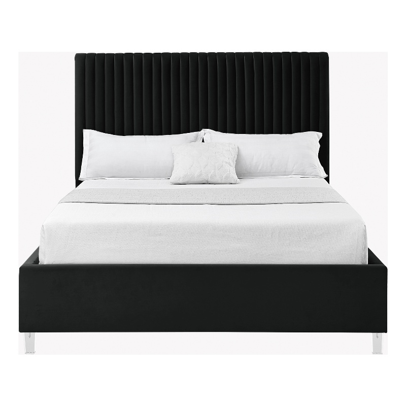 Posh Living Evette Velvet Queen Platform Bed Black