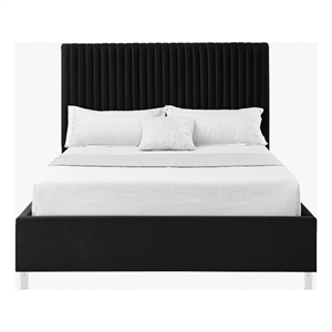 Posh Living Evette Velvet Queen Platform Bed Black