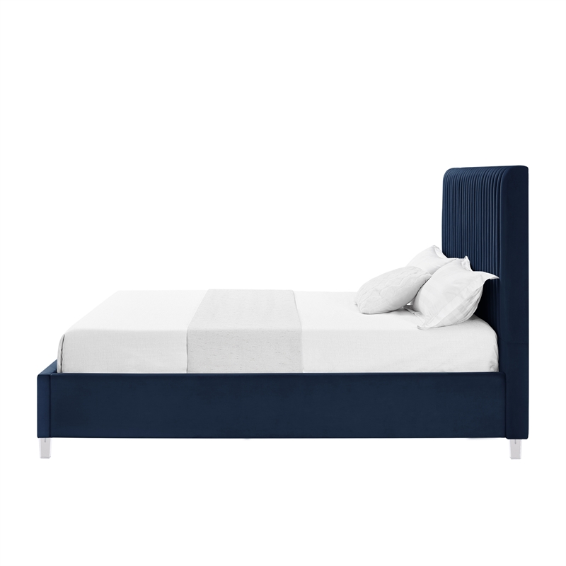 Posh Living Evette Velvet King Platform Bed Navy