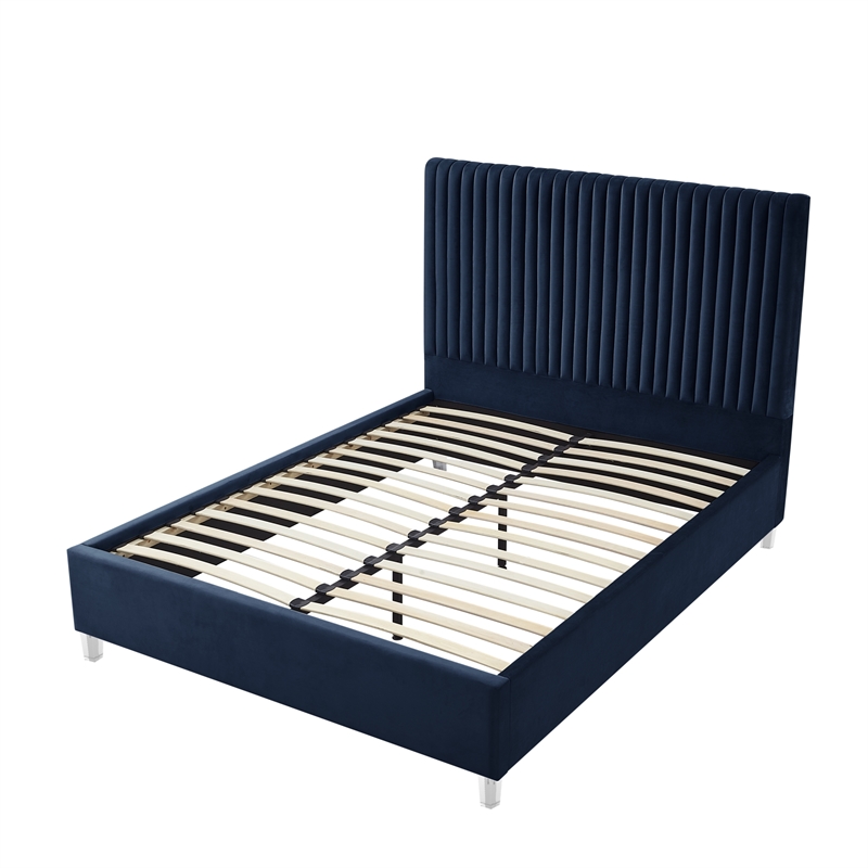 Posh Living Evette Velvet King Platform Bed Navy