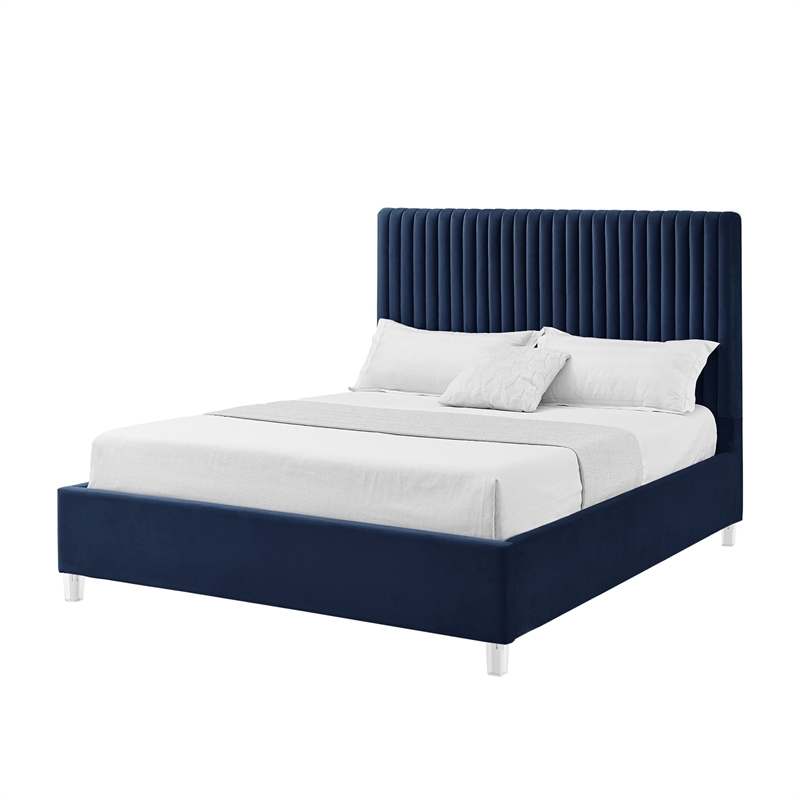 Posh Living Evette Velvet King Platform Bed Navy