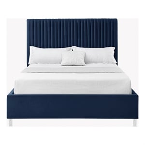 Posh Living Evette Velvet King Platform Bed Navy