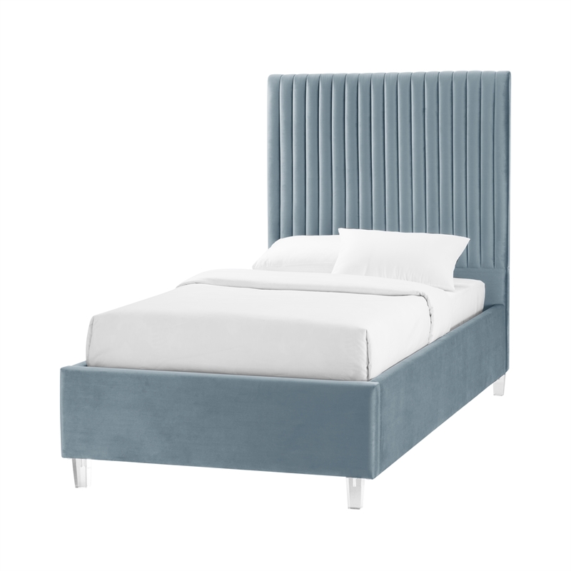 Posh Living Evette Velvet Twin XL Platform Bed Slate Blue