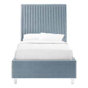 Posh Living Evette Velvet Twin XL Platform Bed Slate Blue