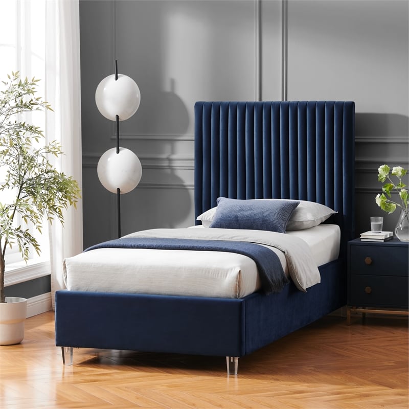 Posh Living Evette Velvet Twin XL Platform Bed Navy