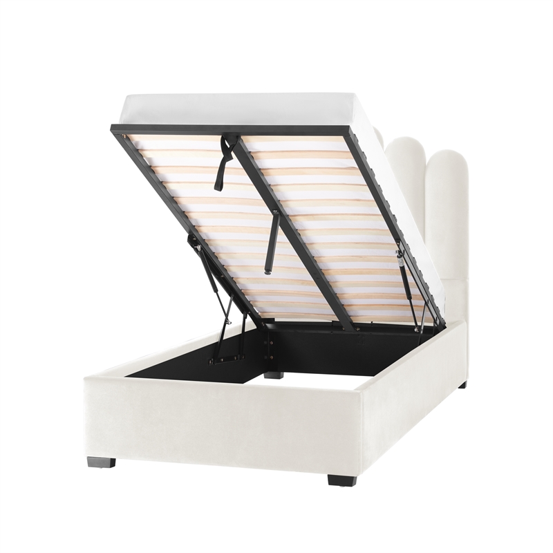 Posh Living Delani Velvet Twin XL Platform Bed Ivory