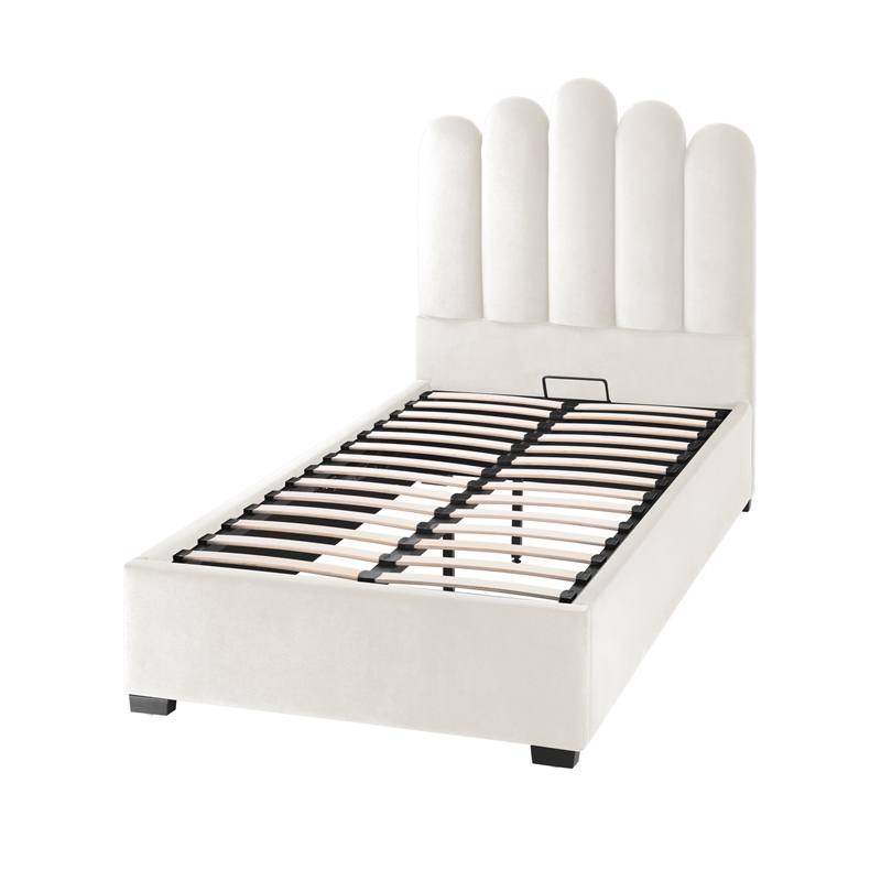 Posh Living Delani Velvet Twin XL Platform Bed Ivory