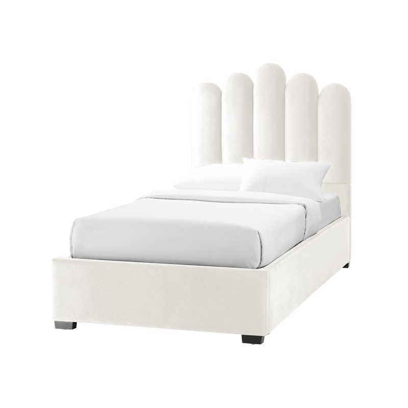 Posh Living Delani Velvet Twin XL Platform Bed Ivory