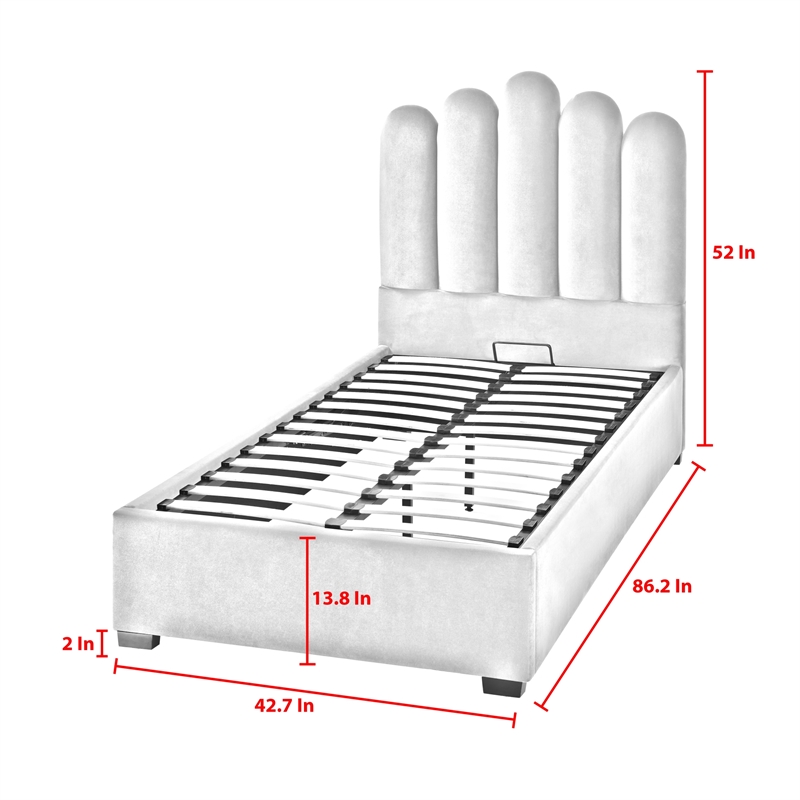 Posh Living Delani Velvet Twin XL Platform Bed Ivory