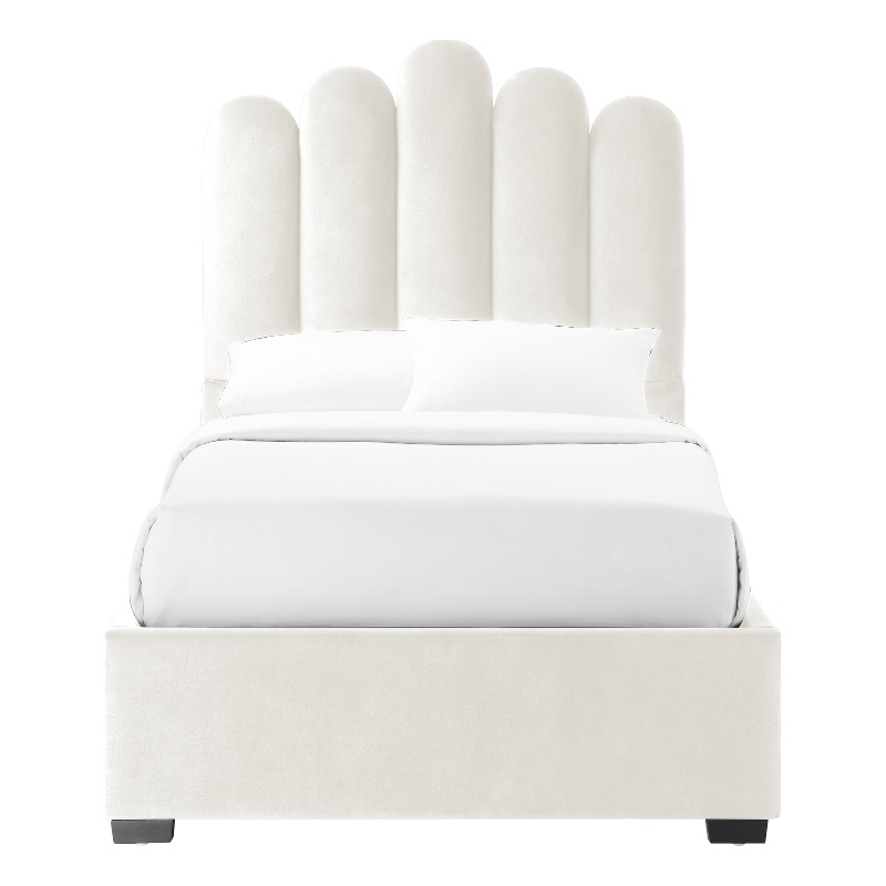 Posh Living Delani Velvet Twin XL Platform Bed Ivory