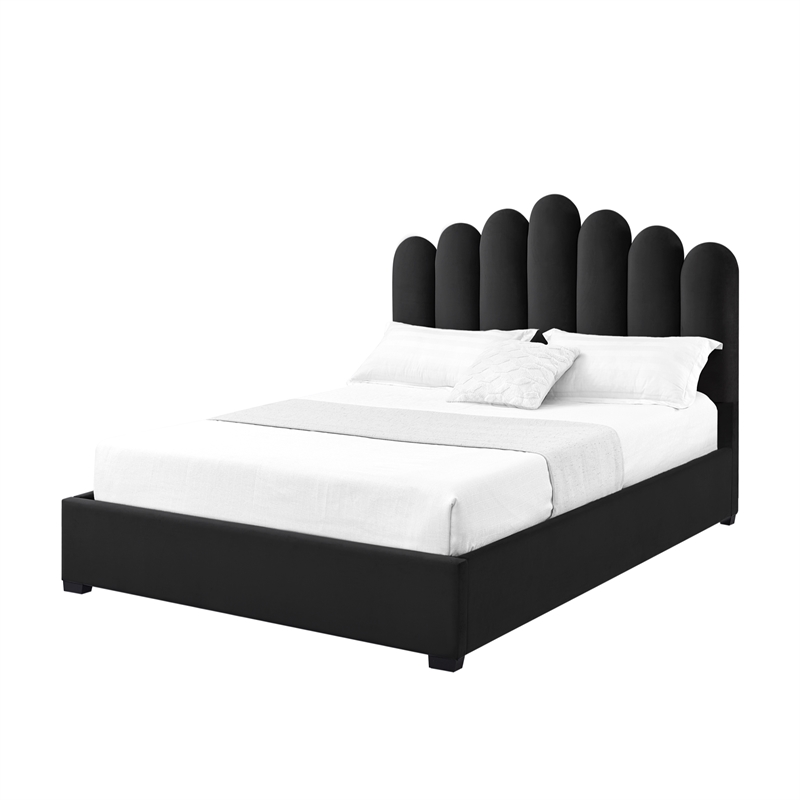Posh Living Delani Velvet Queen Platform Bed Black