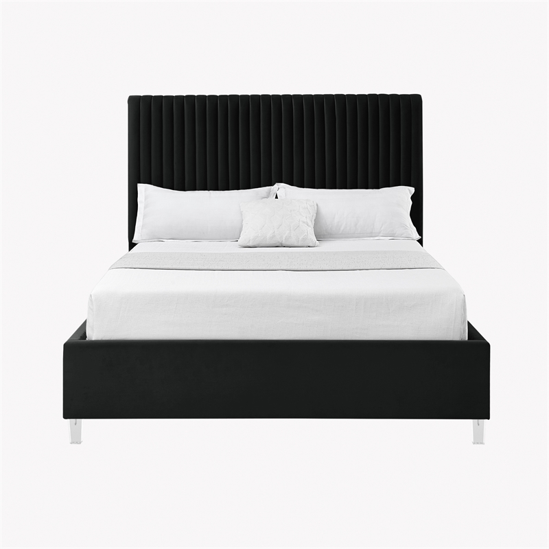 Posh Living Evette Velvet King Platform Bed Black