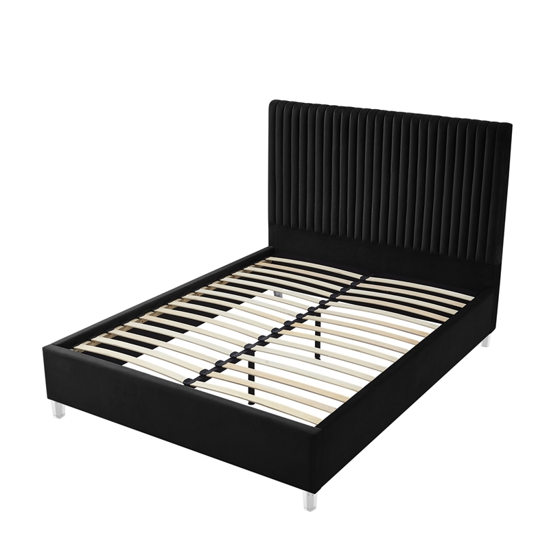 Posh Living Evette Velvet King Platform Bed Black