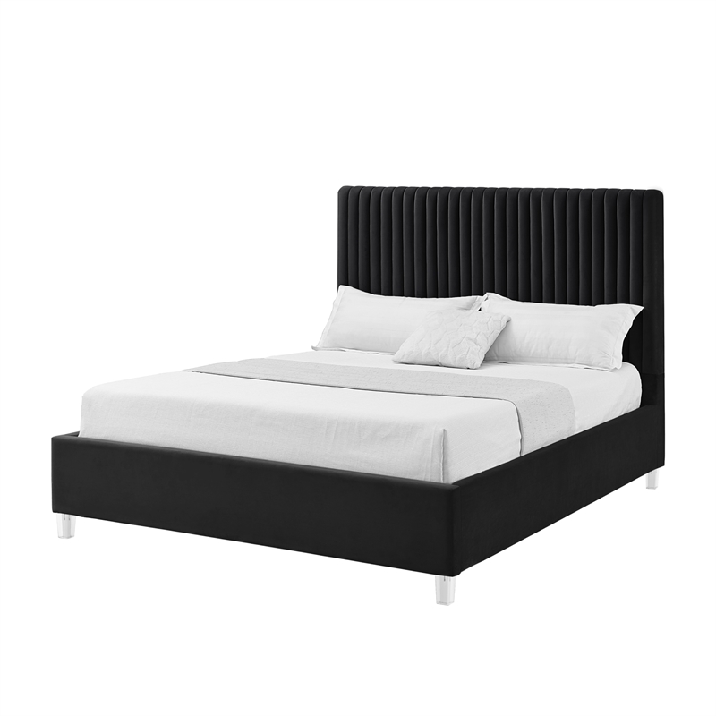 Posh Living Evette Velvet King Platform Bed Black