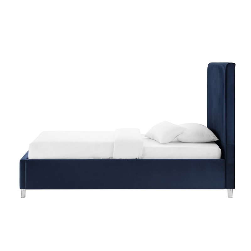 Posh Living Evette Velvet Full Platform Bed Navy