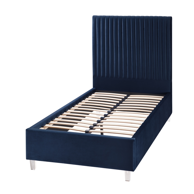 Posh Living Evette Velvet Full Platform Bed Navy