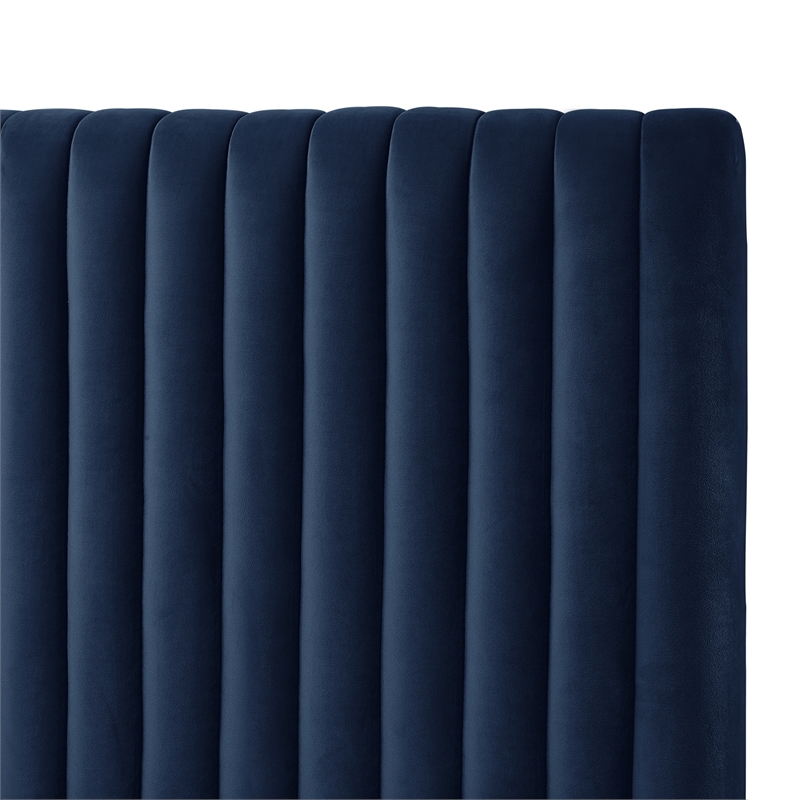 Posh Living Evette Velvet Full Platform Bed Navy