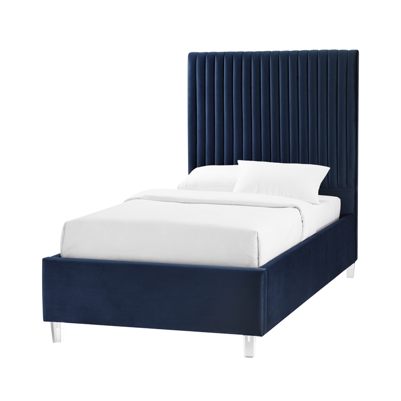 Posh Living Evette Velvet Full Platform Bed Navy