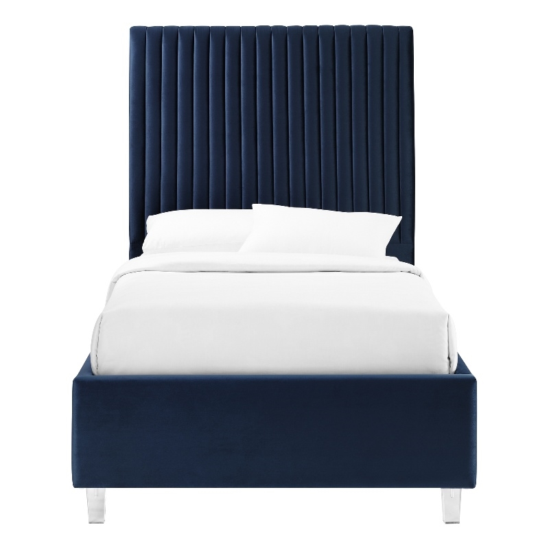 Posh Living Evette Velvet Full Platform Bed Navy