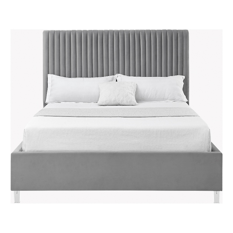 Posh Living Evette Velvet King Platform Bed Grey