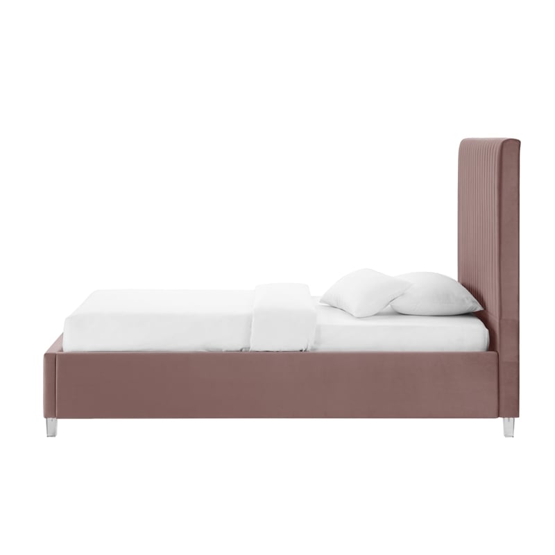 Posh Living Evette Velvet Full Platform Bed Pink
