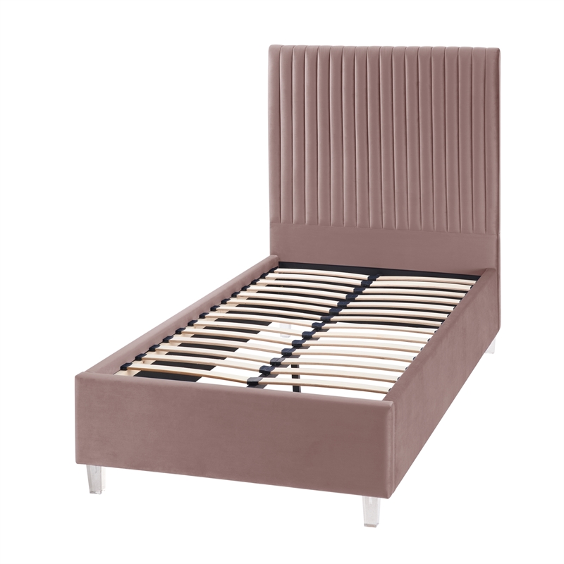 Posh Living Evette Velvet Full Platform Bed Pink