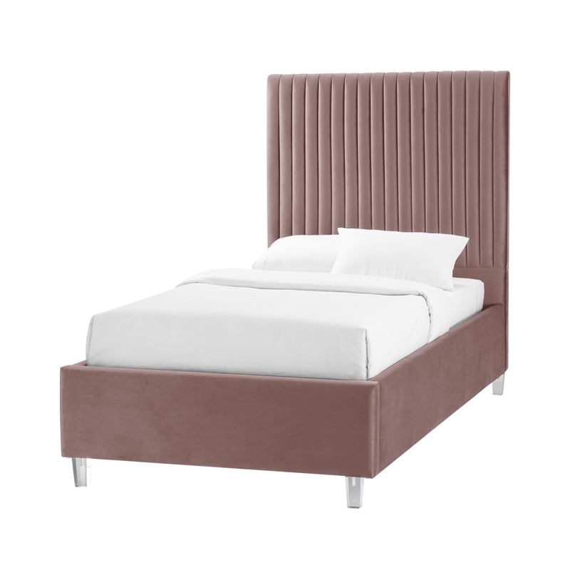 Posh Living Evette Velvet Full Platform Bed Pink