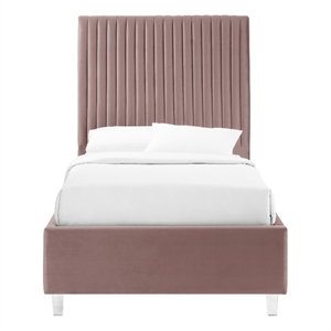 Posh Living Evette Velvet Full Platform Bed Pink