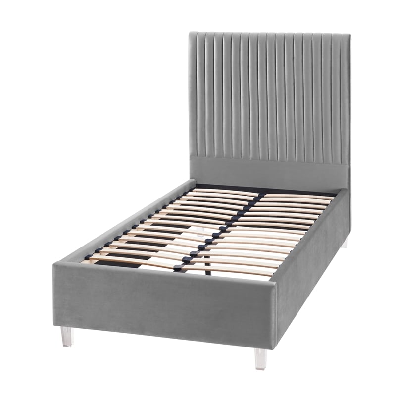 Posh Living Evette Velvet Twin XL Platform Bed Grey
