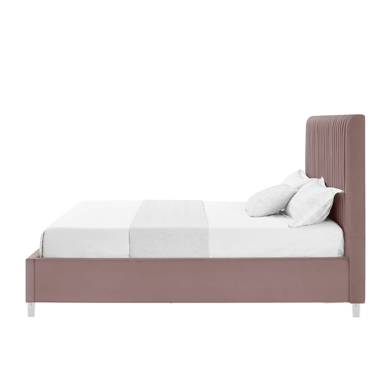Posh Living Evette Velvet King Platform Bed Pink
