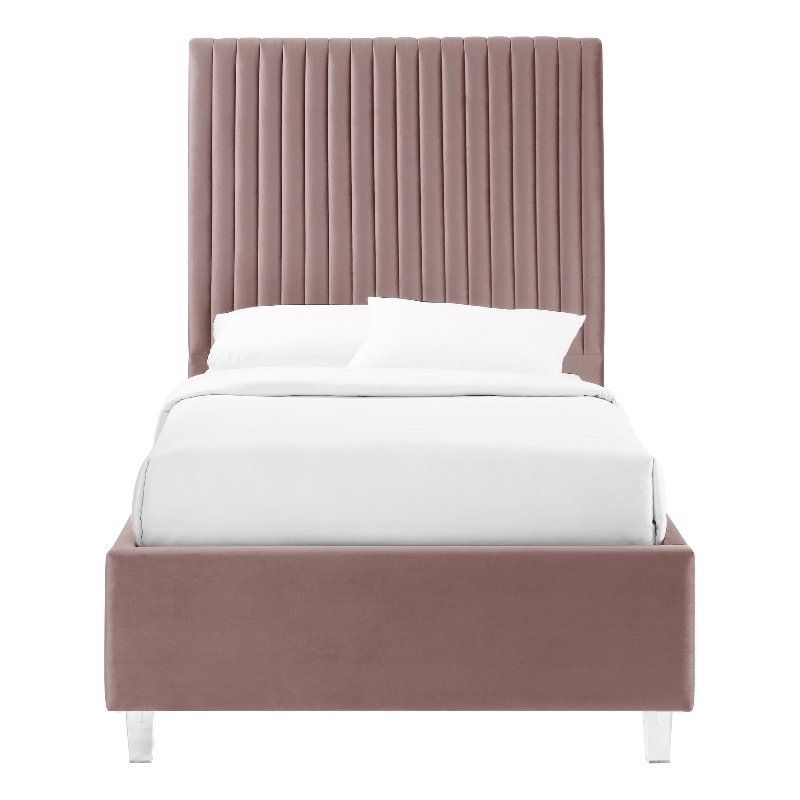 Posh Living Evette Velvet Twin XL Platform Bed Pink