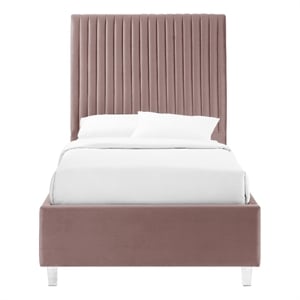 Posh Living Evette Velvet Twin XL Platform Bed Pink