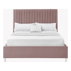 Posh Living Evette Velvet Queen Platform Bed Pink