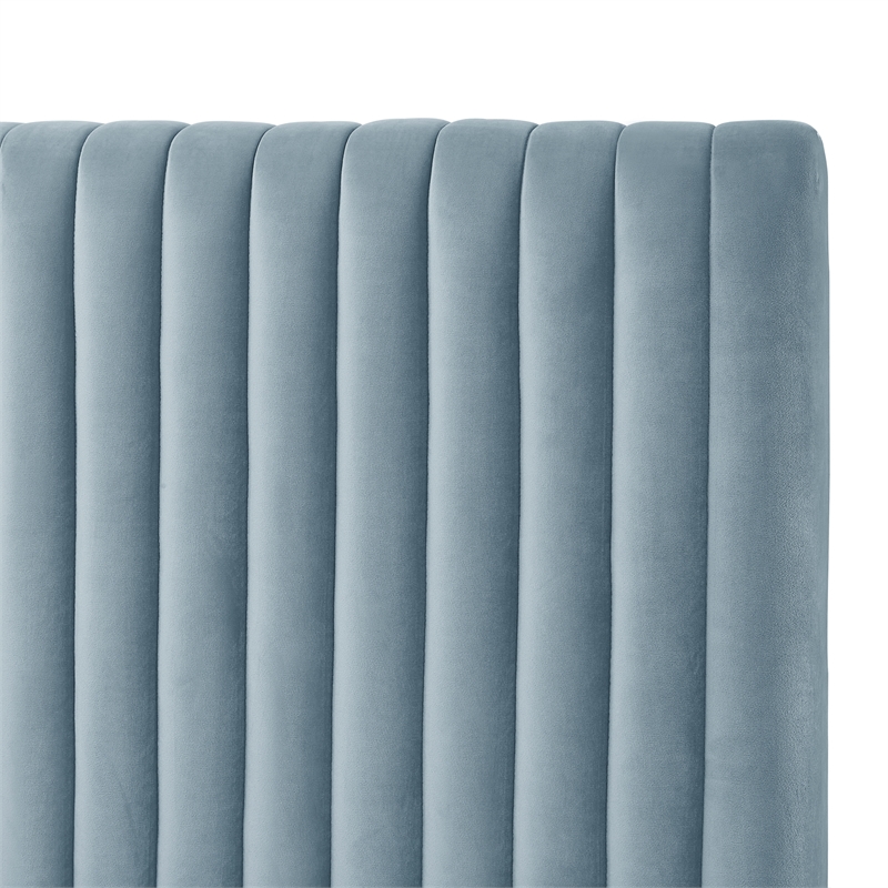 Posh Living Evette Velvet Full Platform Bed Slate Blue